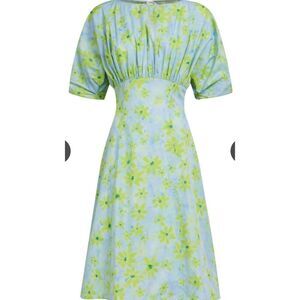 Marni Parade Popeline gathered floral-print cotton dress in Aquamarine NWT Size